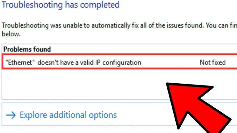 Lỗi Ethernet doesn't have a valid IP configuration