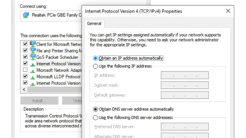 Bật nhận địa chỉ IP tự động trên laptop, máy tính